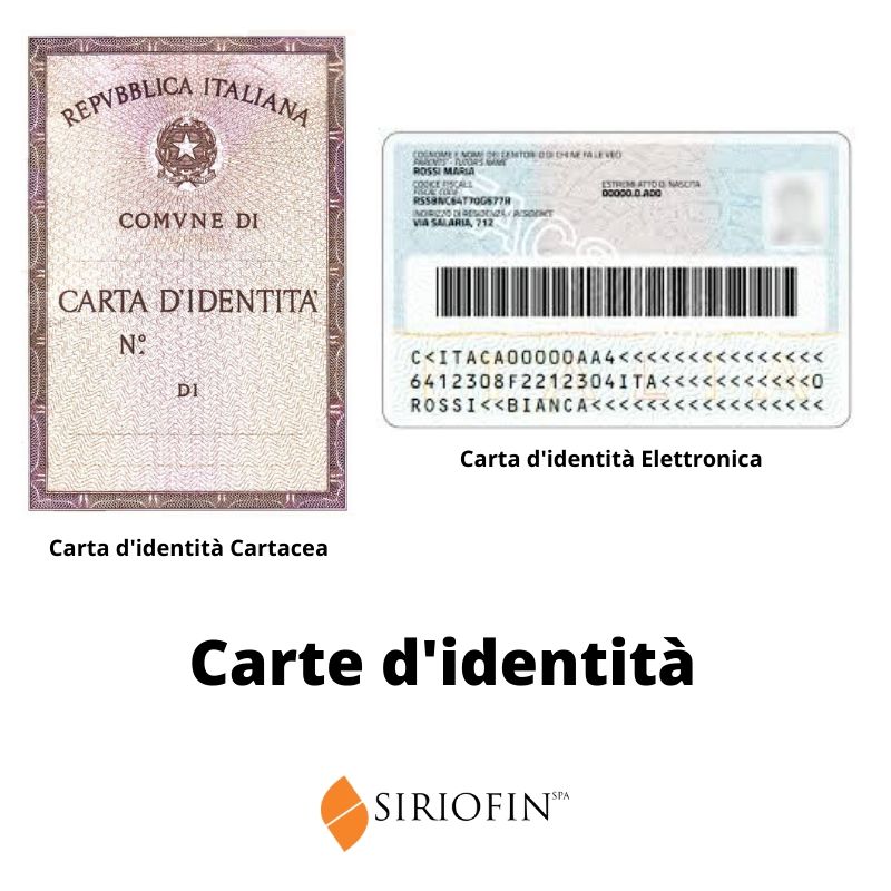 carte d'identità la foto mostra due esempi di carte d'identità, una carta d'identità cartacea e una carta d'identità elettronica